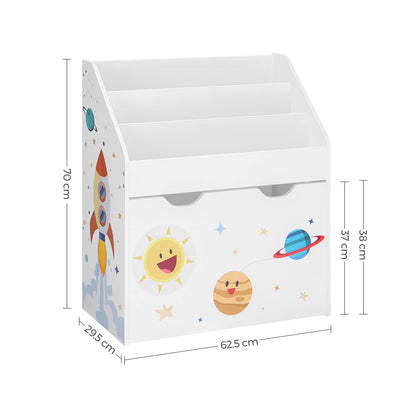 SONGMICS Toy Organiser, Children抯 Bookshelf with 3 Shelves, Removable Storage Box with Wheels, Multipurpose, for Children's Room and Playroom, White GKR41WT