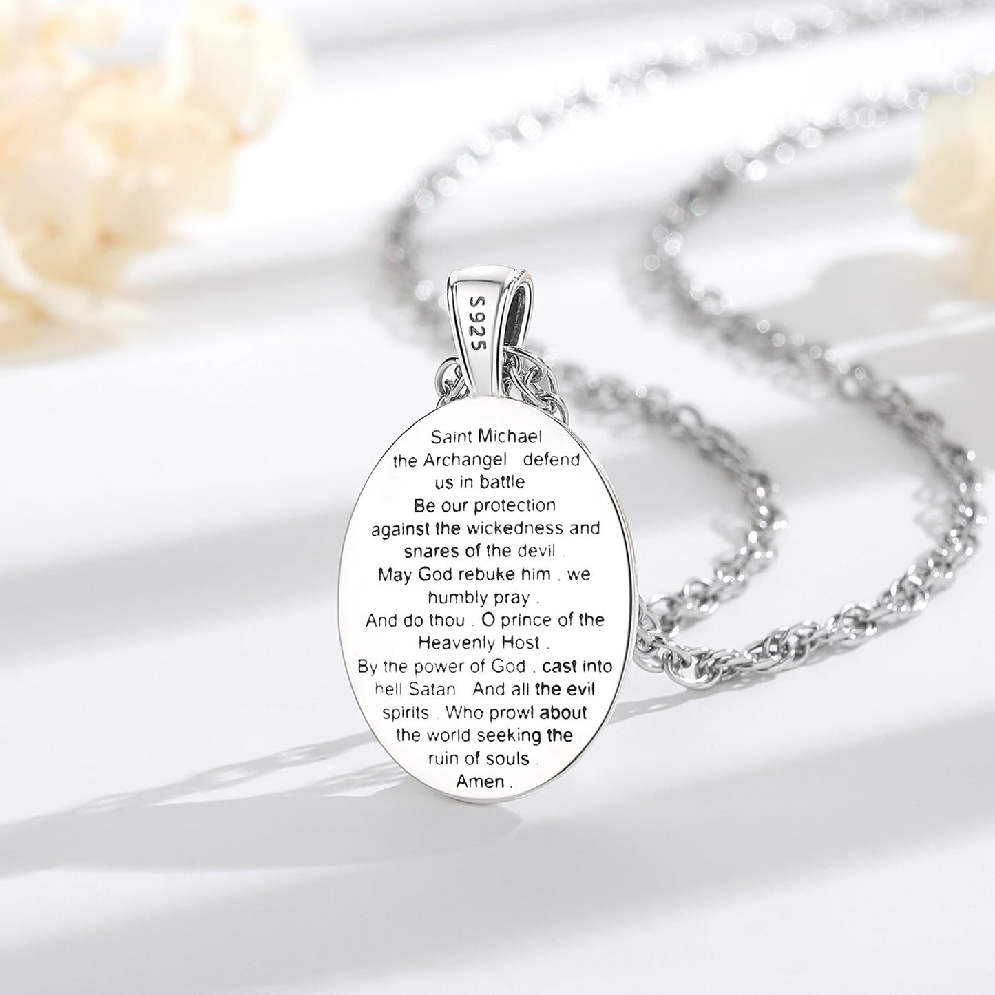 EUDORA St Saint Michael Necklace Medal for Women Men S925 Sterling Silver, Archangel St Michael Pendant for Protection Medalla de San Miguel Arcangel Christian Jewelry Gifts for Mens Women, 22"+2"