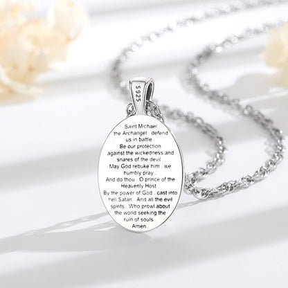 EUDORA St Saint Michael Necklace Medal for Women Men S925 Sterling Silver, Archangel St Michael Pendant for Protection Medalla de San Miguel Arcangel Christian Jewelry Gifts for Mens Women, 22"+2"