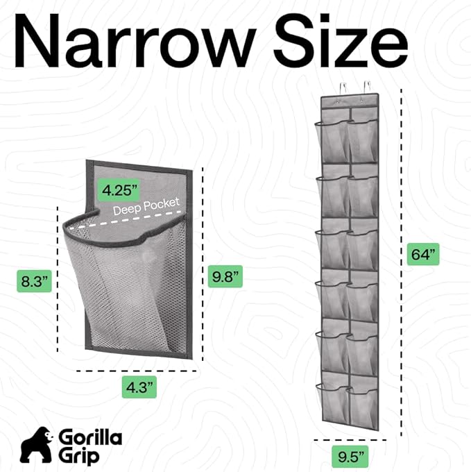 GORILLA GRIP Over the Door Shoe Organizer, 12 Large Breathable Mesh Pockets