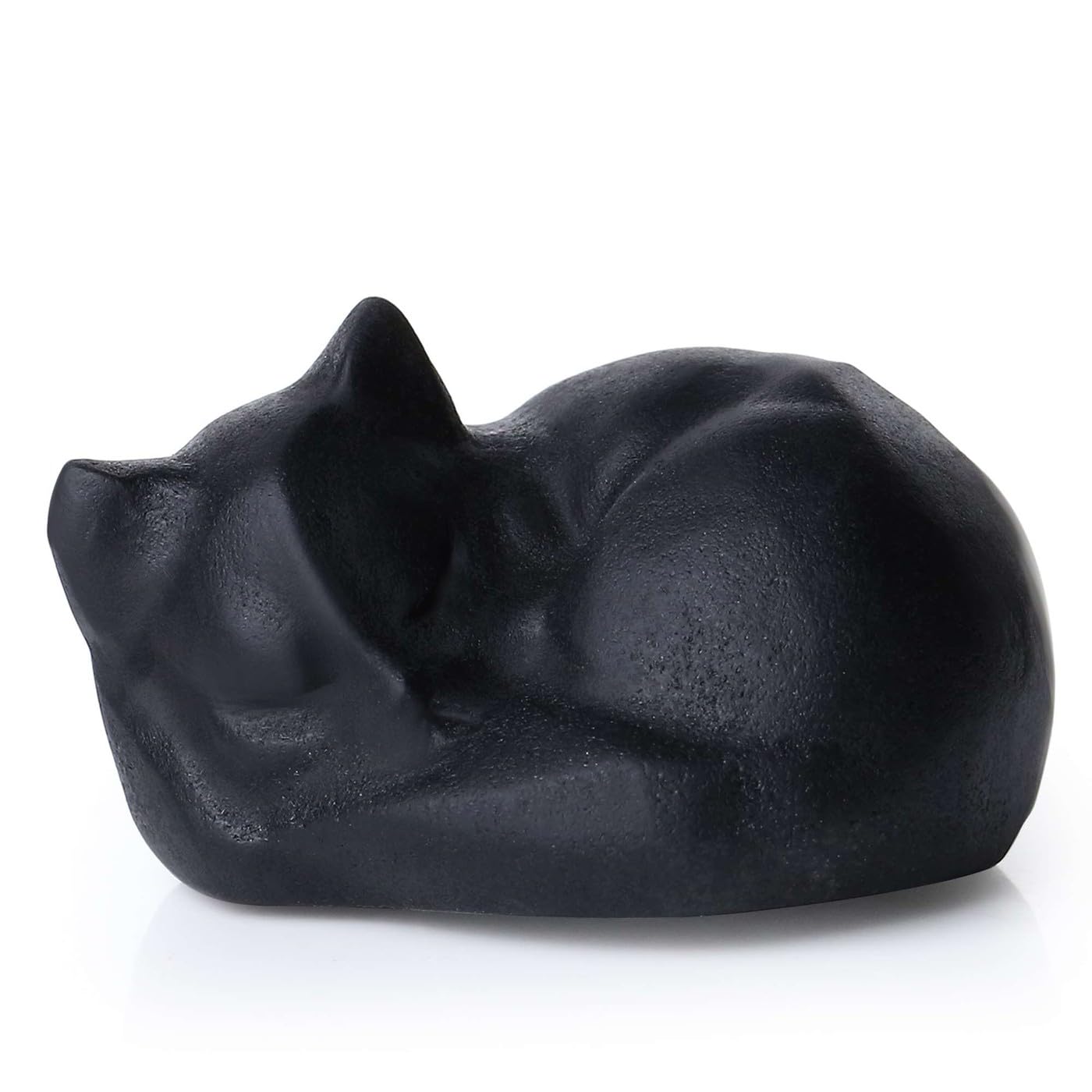 LAIDANLA Sleeping Cat Statue Matt Black Obsidian Healing Gemstone Hand Carved Cute Kitten Statue Figurine 1.6" Decor Polished Stone Reiki Bedroom Office Desk Home Decoration Gifts