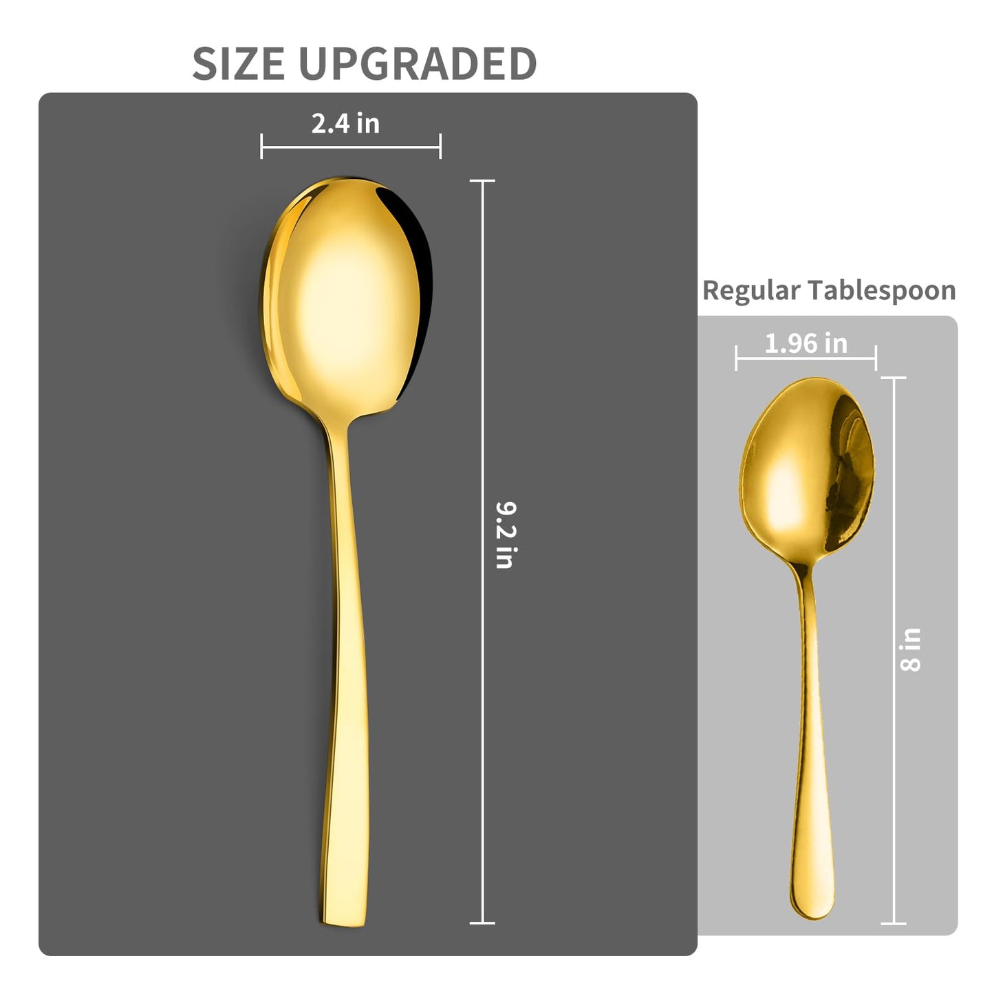 Keyoxy 8 Piece Stainless Steel Serving Spoons Set - 8 Large Spoons, 9.2-Inch, Dishwasher Safe, for Parties/Kitchen/Buffet/Catering,Gold