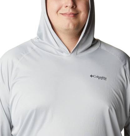 Columbia Mens PFG Terminal Tackle Long Sleeve Fishing Hoodie, Cool Grey/Vivid Blue Logo, Large