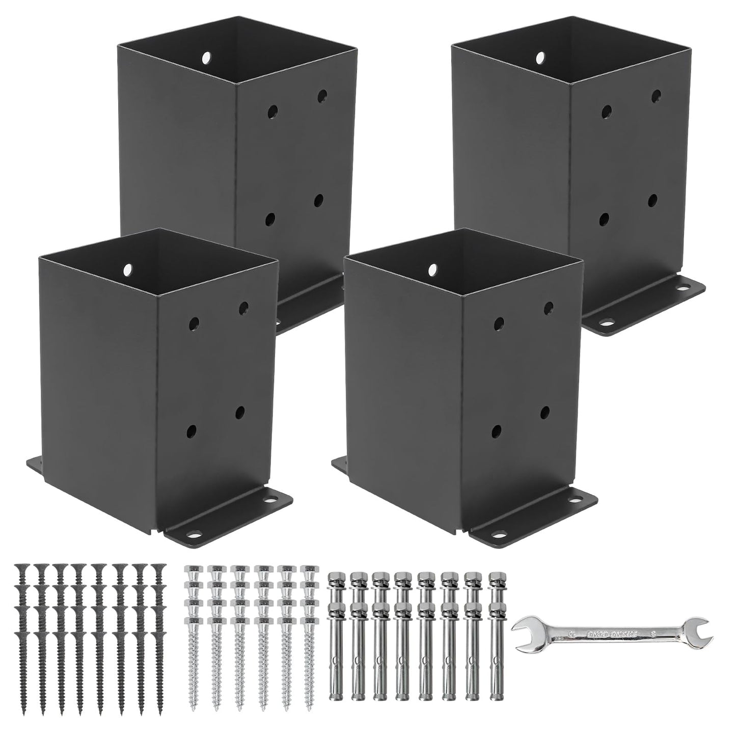 AXWHYS 4×4 Post Base 4 Pcs, (Inner Size 3.6"x3.6") Post Brackets, Heavy Duty Black Metal Powder-Coated Thick Steel Post Anchor Outdoor for Support Deck Base Plate Pergola Brackets Fence Kit