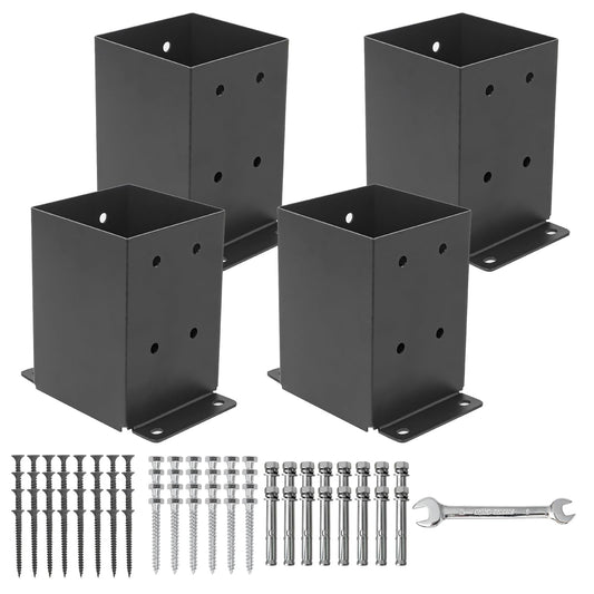 AXWHYS 4×4 Post Base 4 Pcs, (Inner Size 3.6"x3.6") Post Brackets, Heavy Duty Black Metal Powder-Coated Thick Steel Post Anchor Outdoor for Support Deck Base Plate Pergola Brackets Fence Kit