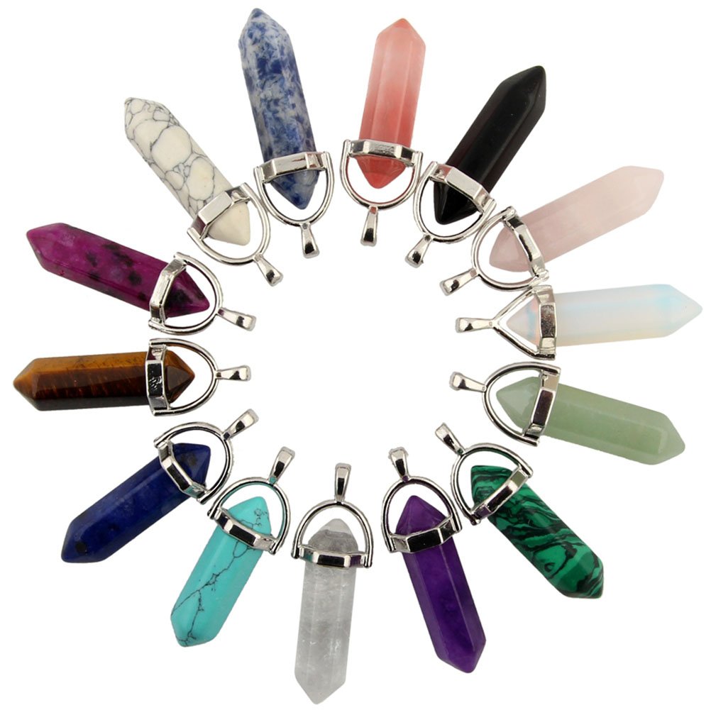 Cmidy Crystal Pendants 14pcs Bullet Shape Healing Pointed Chakra Pendants Sugilite Quartz Crystal Stone Charm for Necklace Jewelry Making Balance Spiritual Reiki