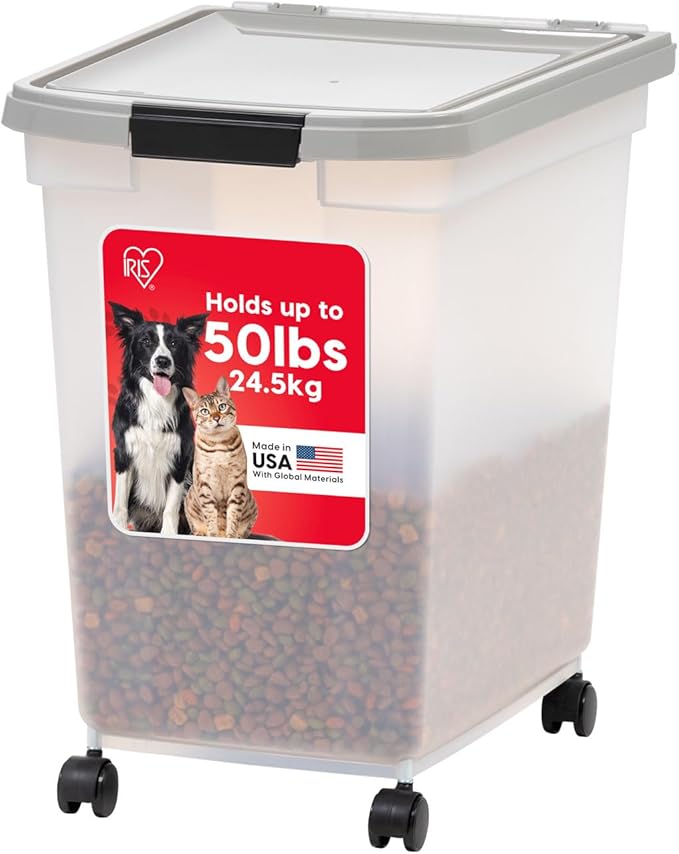 IRIS USA Airtight Dog Food Storage Container, WeatherPro, Removable Wheels