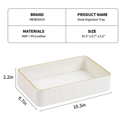 MEIBOOCH Desk Organizer Tray, PU Leather Nightstand Organizer Perfume Valet Tray for Men Women, Decorative Vanity Trays Trinket Dish Key Bowl for Entryway Table (Ivory, Medium)