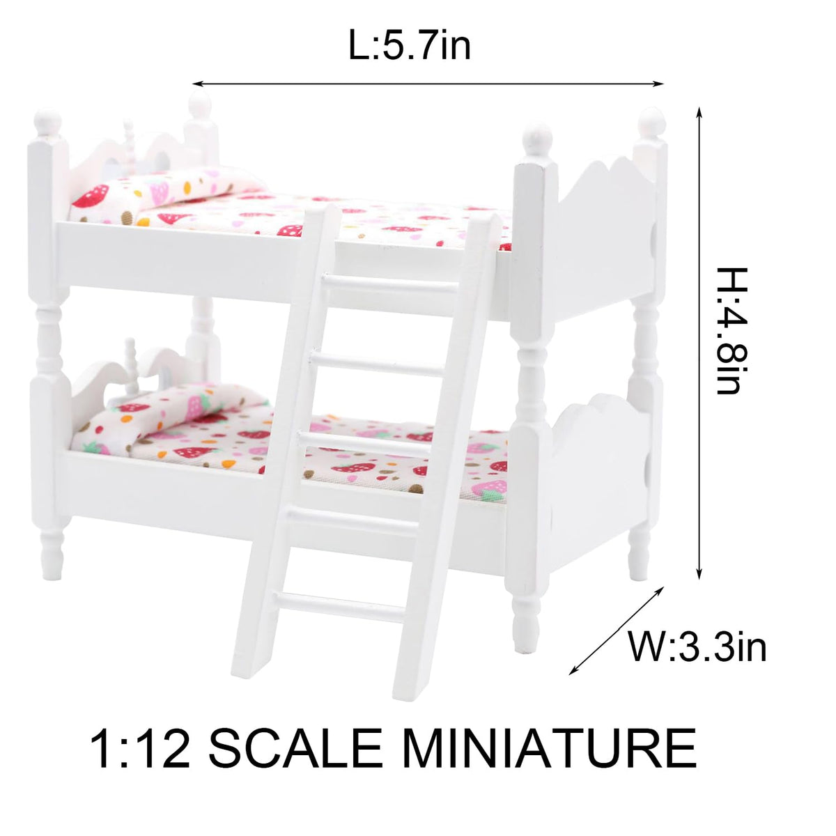 Z MAYABBO Wooden Dollhouse Furniture of Baby bunk Bed with Ladder for Miniature Dollhouse Accessories - 1/12 Scale