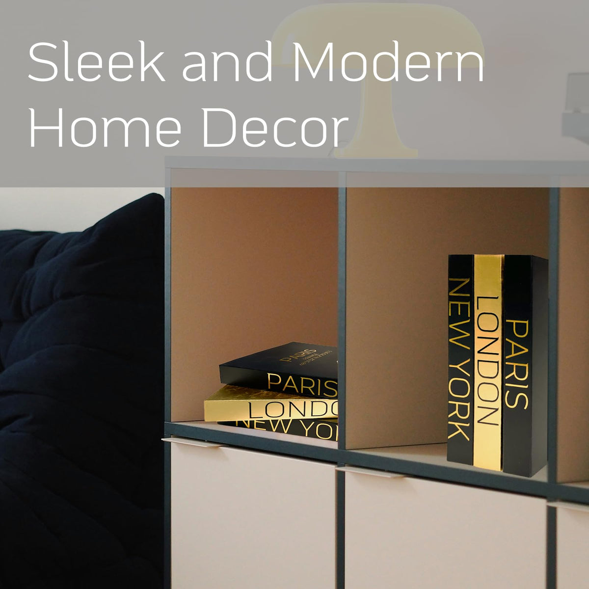 AZEZO Set of 3 Decorative Books for Home Decor – Decorative Hardcover Display Faux Books for Bookshelf and Coffee Table – Black and Gold Foiled – Paris London New York Themed