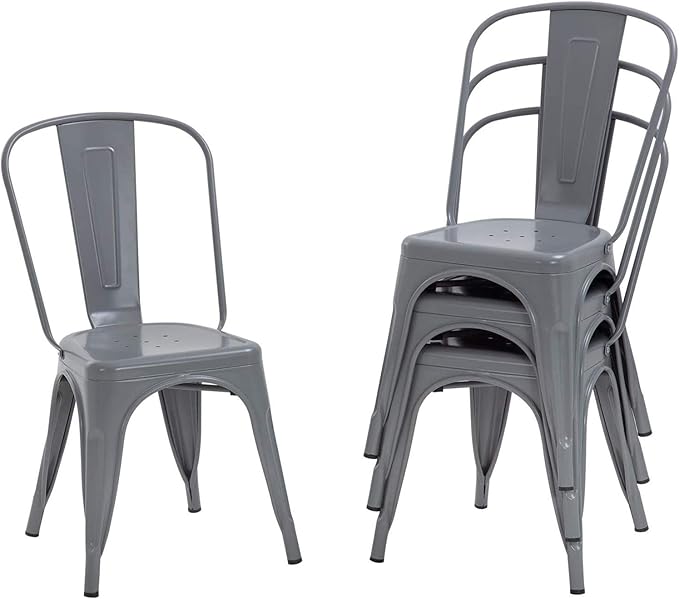 FDW Dining Chairs Set of 4 - Indoor/Outdoor, Metal, 18 Inch Seat Height, 330LBS Weight Capacity, Stackable, Restaurant & Bar Chairs