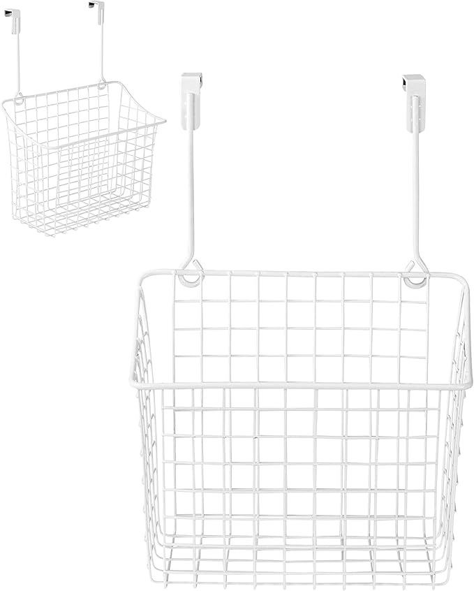 Spectrum Large Over Cabinet Door Organizer White Wire Storage Basket