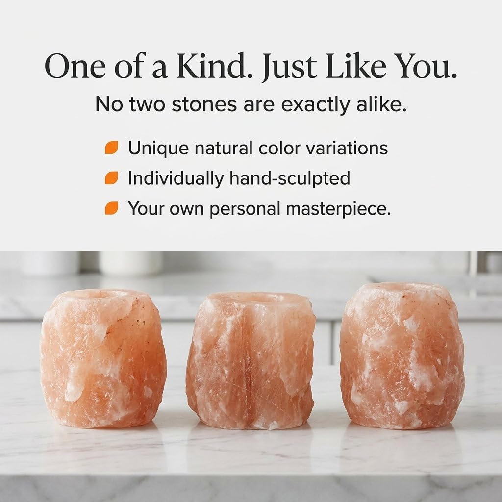 Deluxe Comfort Himalayan Salt Dual Tealight Candle Holder - Hand-Carved Natural Crystal Salt Lamp Glow, Soothing Warm Ambiance, Home Decor & Meditation Gift, Orange