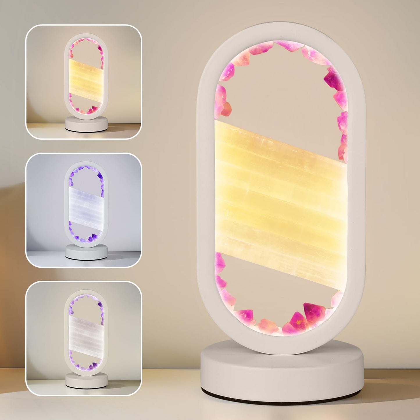 GC QUILL Natural Amethyst Selenite Crystal Healing Night Lamp, White