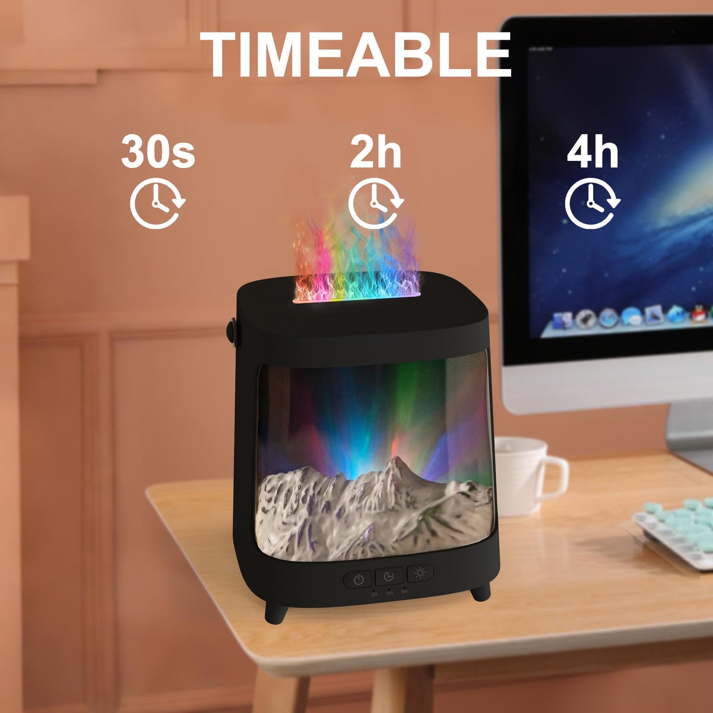 Colorful Flame Fire Diffuser Humidifier, 7 Colors Changing Oil Diffuser, Ultra-Quiet Aroma Essential Oils Aromatherapy Diffusers for Large Room, Bedroom, Office(Timeable, Waterless Auto off-150ml)