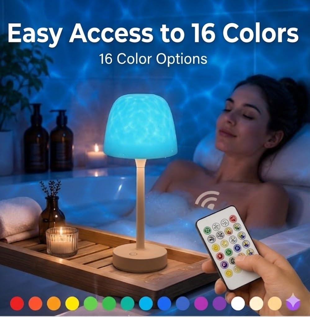 VerveAura Rechargeable Waterproof Shower Lamp, Cordless LED Bathroom Table Light, Ambient Mood Lamp for Bathtub, Spa, Bedroom, Bedside & Nightstand Decor Lighting