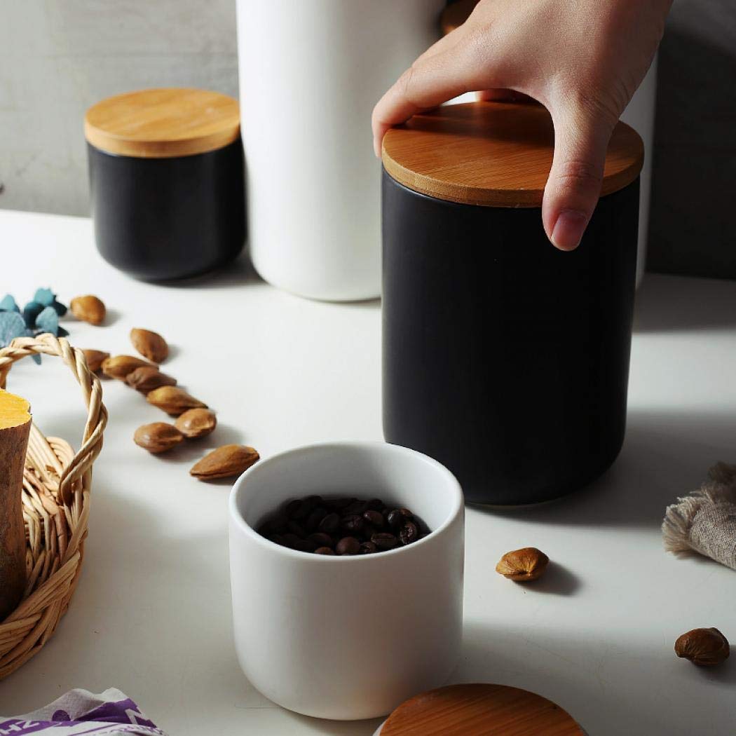 MilkyWay Food Storage Jar Strong Ceramic Storage Canisters with Airtight Seal Bamboo Lid Modern Design Seal Damp-Proof Kitchen Jar for Coffee, Tea, Spice and More (Black(M: 27oz/800ml))