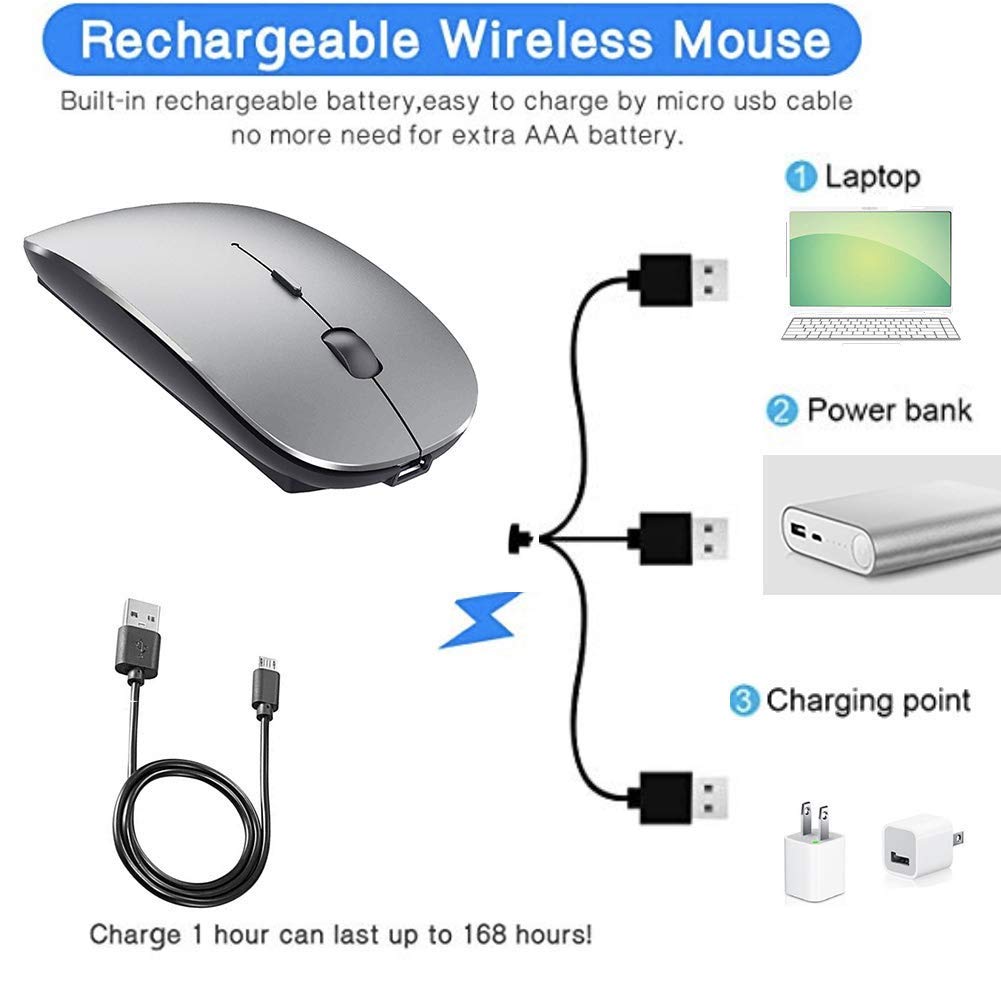 Bluetooth Wireless Mouse for Laptop mac MacBook ipad MacBook air MacBook pro pc Desktop Computer Windows Chromebook Notebook (Silver)