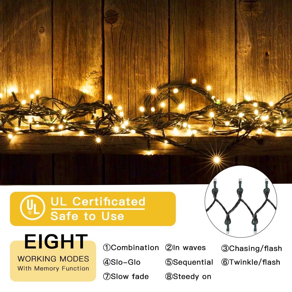 LetsFunny 300 LED Christmas String Lights with 8 Lighting Modes, 108FT - UL Certified Outdoor & Indoor Fairy Lights for Tree, Patio, Garden, Party, Wedding, Halloween, Holiday Christmas Decorations