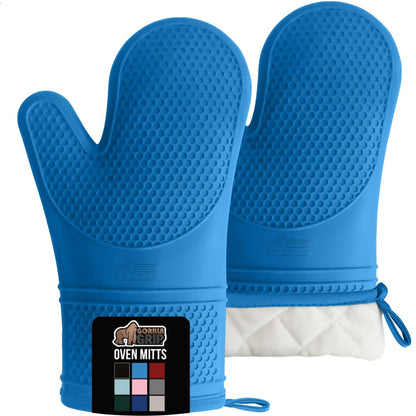 GORILLA GRIP BPA-Free Soft Silicone Oven Mitts and Pot Holders Sets, Heat Resistant Waterproof Cooking Gloves, Thick Cotton Lining, Flexible Gripping for Baking Grilling, Kitchen Trivets, Turquoise
