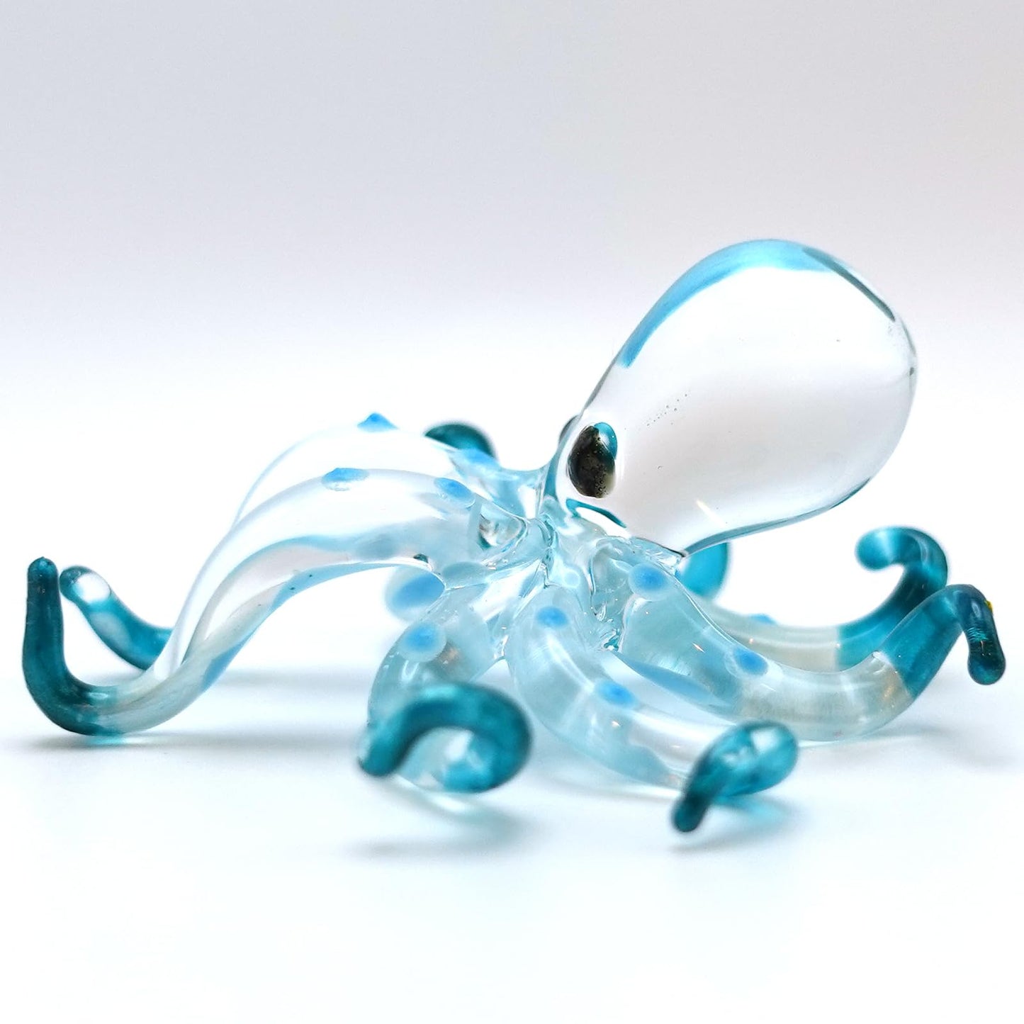 Sansukjai Octopus Tiny Miniature Hand Blown Glass Art Figurines Sea Animals Collectible Gift Decorate (Clear Blue)
