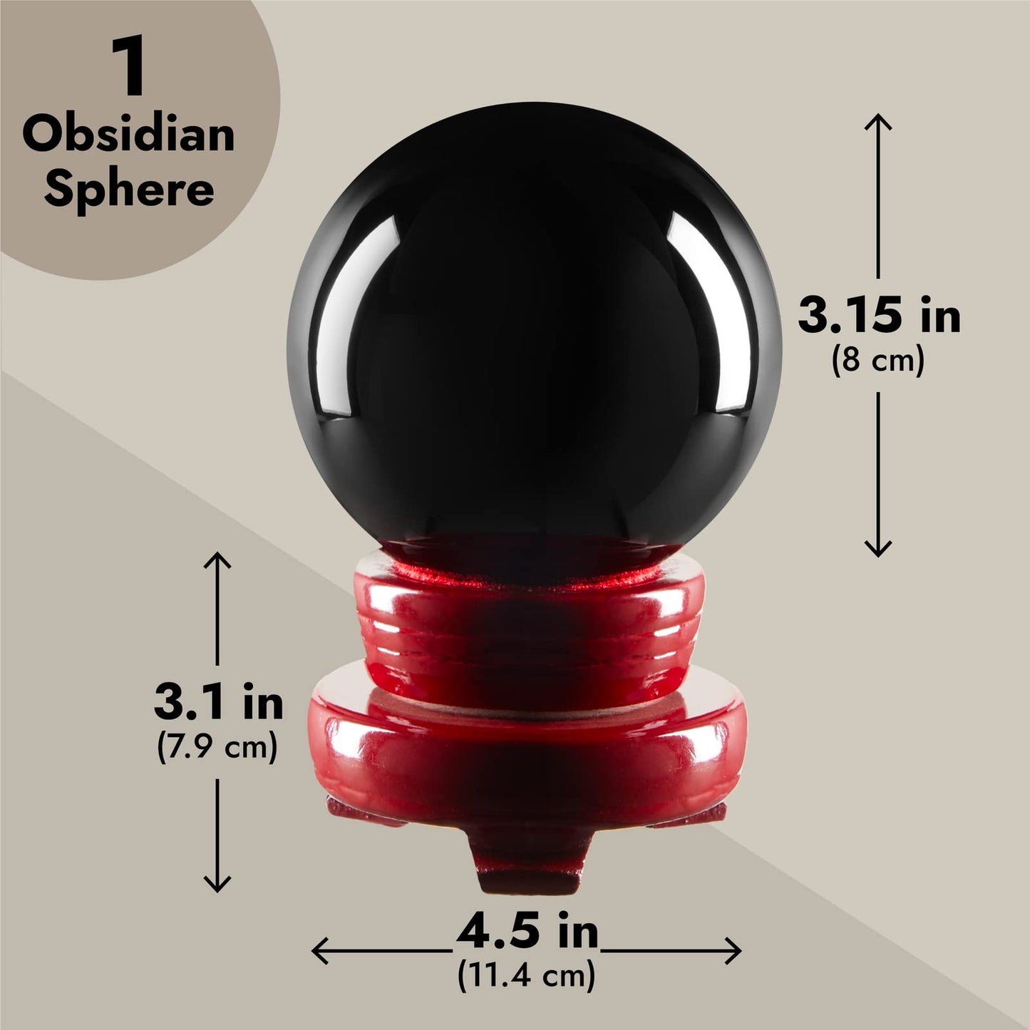 Juvale Obsidian Crystal Ball - 3.1-Inch Black Crystal Sphere with Wooden Stand - Polished Obsidian Stone Ball Decor & Scrying Orb for Meditation & Feng Shui Home Decor