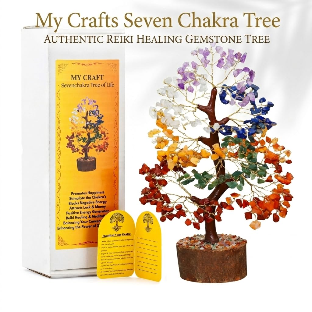 Authentic 7 Chakra Crystal Tree of Life – Healing Crystal Decor for Home & Office | Birthday Gift for Women & Men, Mom, Sister, Housewarming Gift, Handcrafted Crystal Tree Bring Money & Luck to Home