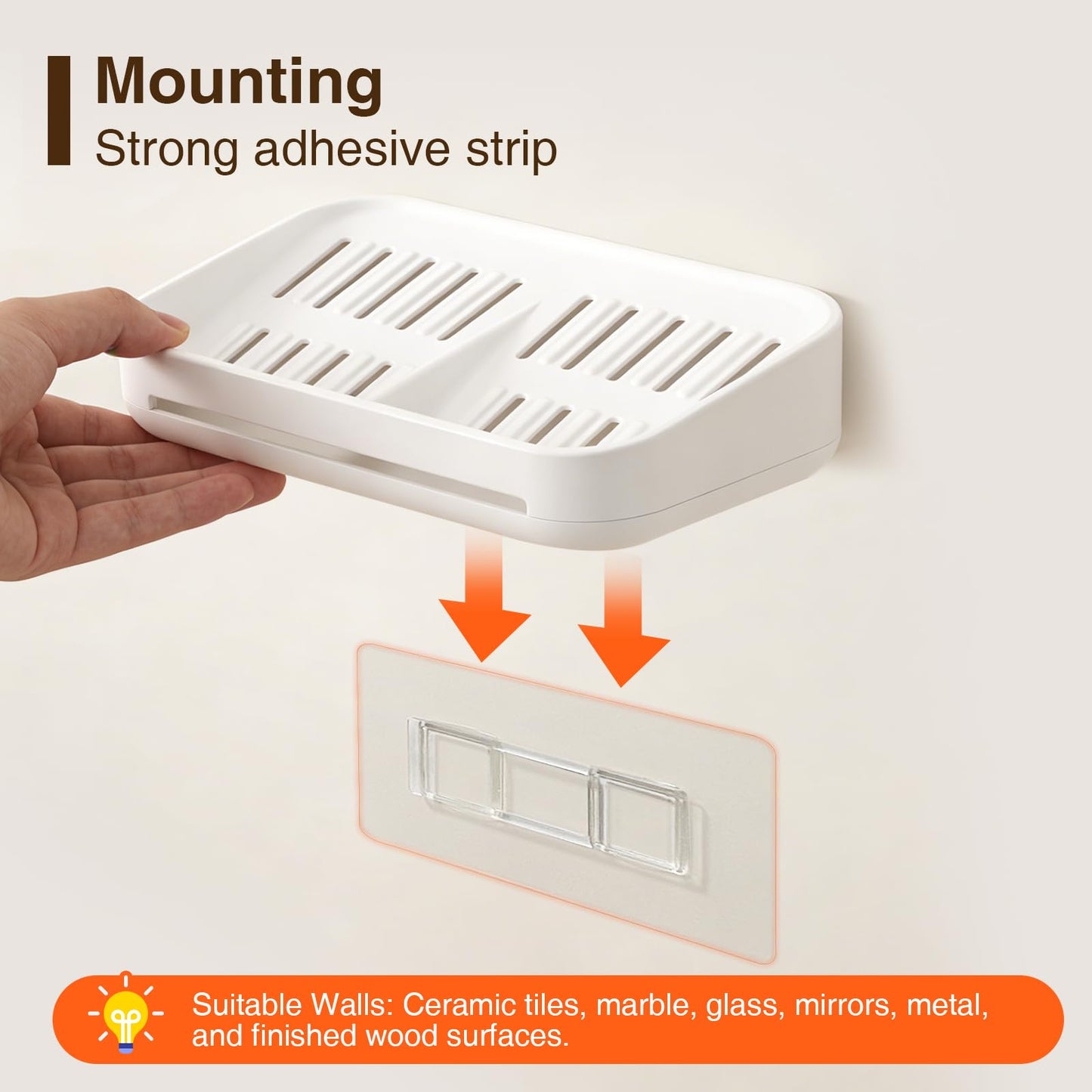 HAVICATO Soap Dish with Raised Ridges for Self-Draining, Wall-Mount or Countertop, ABS Plastic, White