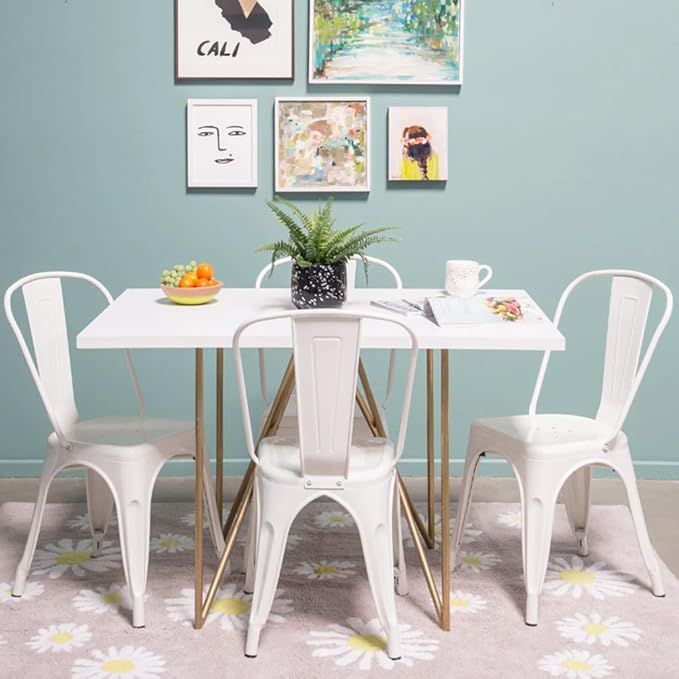 FDW | Set of 4 Metal Dining Chairs | Cream | Stackable Tolix Side Chairs with Backrest | Scratch-Resistant | Non-Slip Feet | Indoor/Outdoor Use | 330 lbs Capacity | Ideal for Kitchen & Restaurant