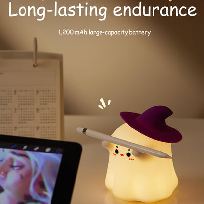Ghost Night Light, Halloween Decor Cute Kids Night Light Magician Lamp Silicone Nightlight Rechargeable Table Lamp Dimmable Nursery Baby Nightlights Room Decor Christmas Halloween Gifts Cool Gadgets