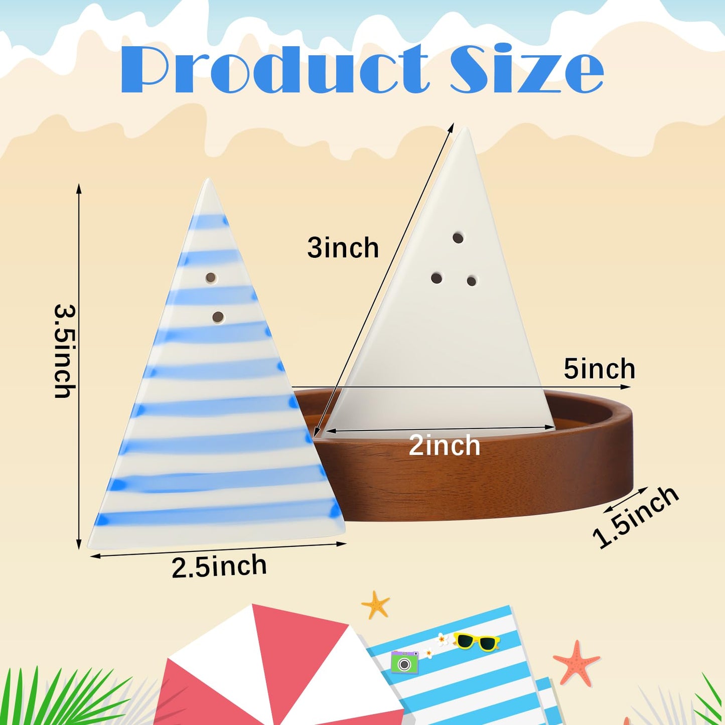 Qinyoung Ceramic Sailboat Salt and Pepper Shaker with Wooden Tray Blue White 5 Inch Kitchen Table Home Furnishings for Nautical Theme Party Summer Event