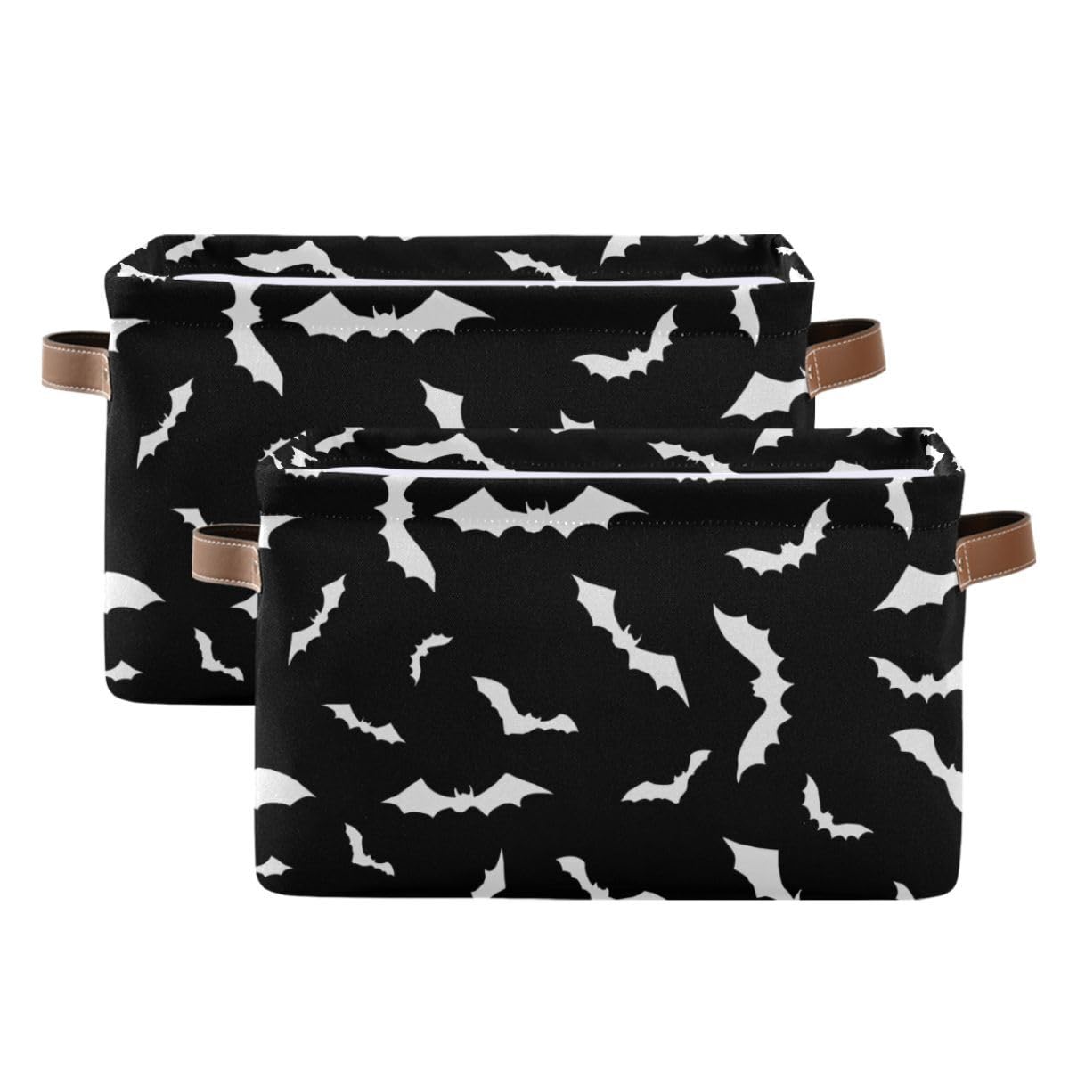 Halloween Black Bat Storage Basket Fabric Kitchen Baskets Spooky Happy Halloween Open Home Storage Bins Boxes Foldable Organizer Bag for Baby Cloth Pet Toy Book Shelf Closet Baskets 16×12×8 Inches