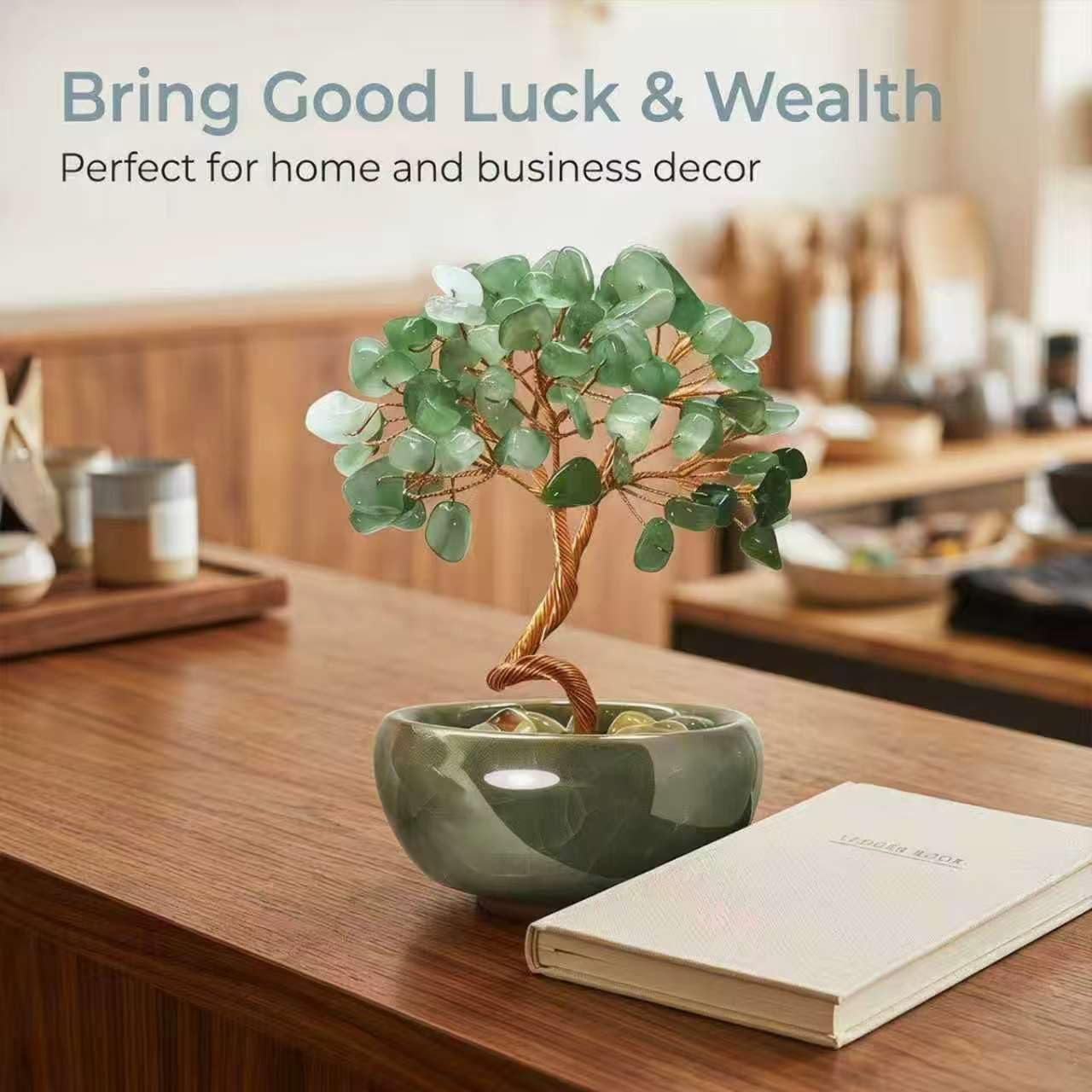 Green Aventurine Crystal Money Tree Bonsai for Entryway Wealth Corner Office Desk Store Front Decor