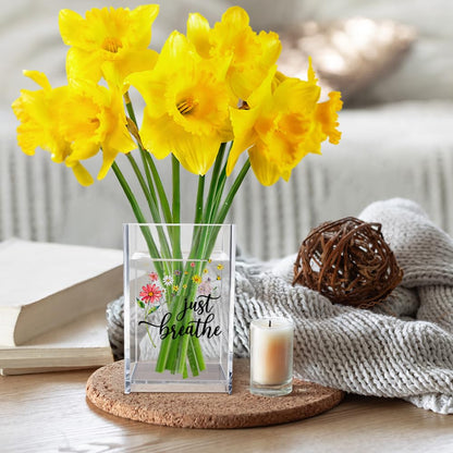 Vgrti Just Breathe Acrylic Cosmetic Pencil Pen Holder Cup, Inspirational Dandelion Desk Organizer Accessories for Home Office Decor, Encouragement Gifts for Women Girl Coworker Daughter Yoga Teacher
