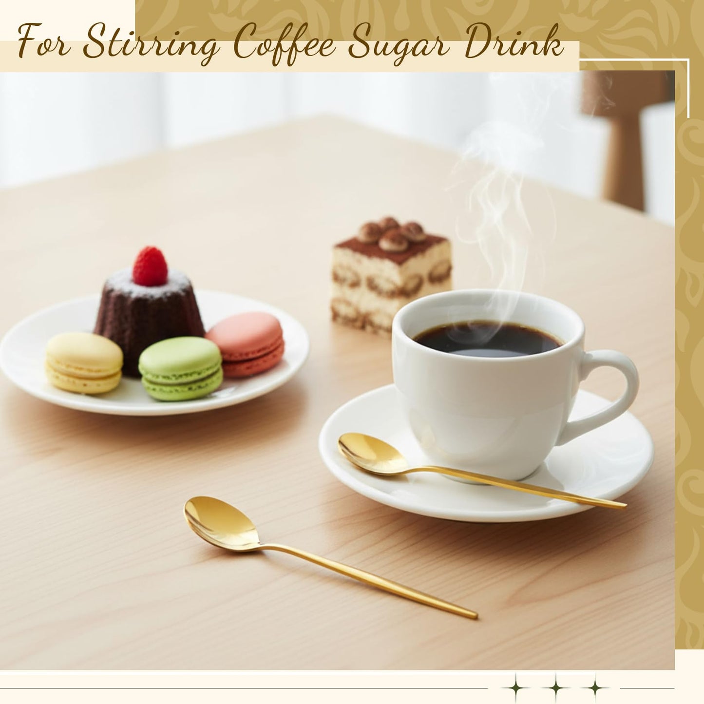 Dandat 20 Pcs 5.1 Inch Coffee Spoons, Gold Stainless Steel Teaspoons, Mini Dessert Spoons for Stirring Coffee Sugar Drink Kitchen Cafe Bar Wedding Tableware