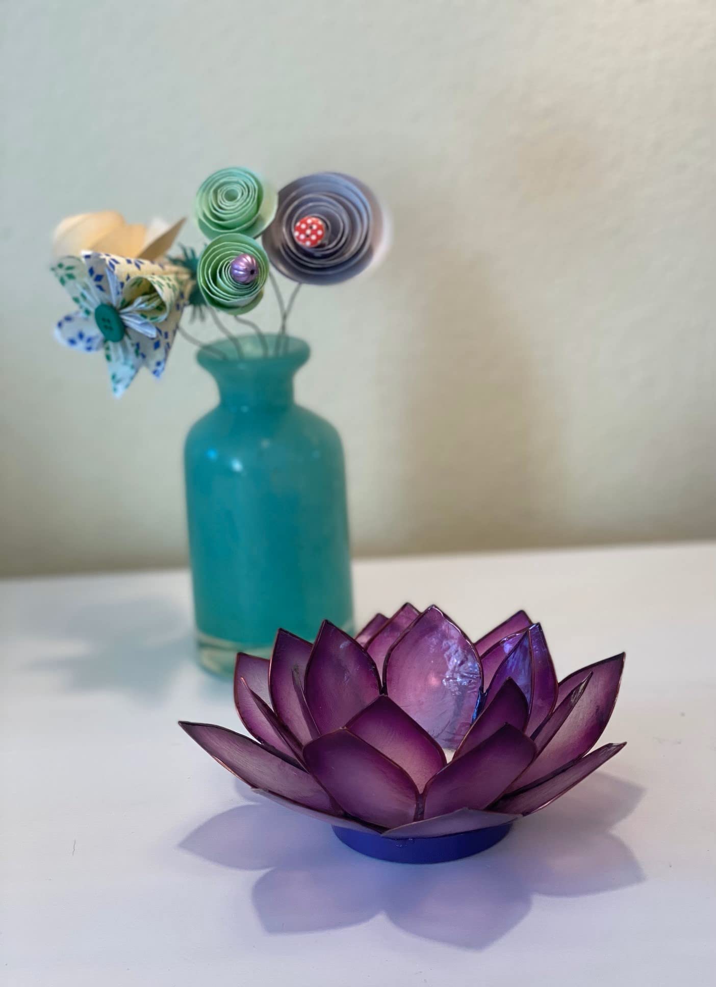 Om Gallery Capiz Shell Lotus Flower Decor Tealight Candle Holder for Serene Ambiance -Decorative Candle Holders for Meditation and Relaxation, Passion