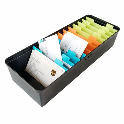 Business Card Organizer: 500 Card Storage Box with 11 Dividers