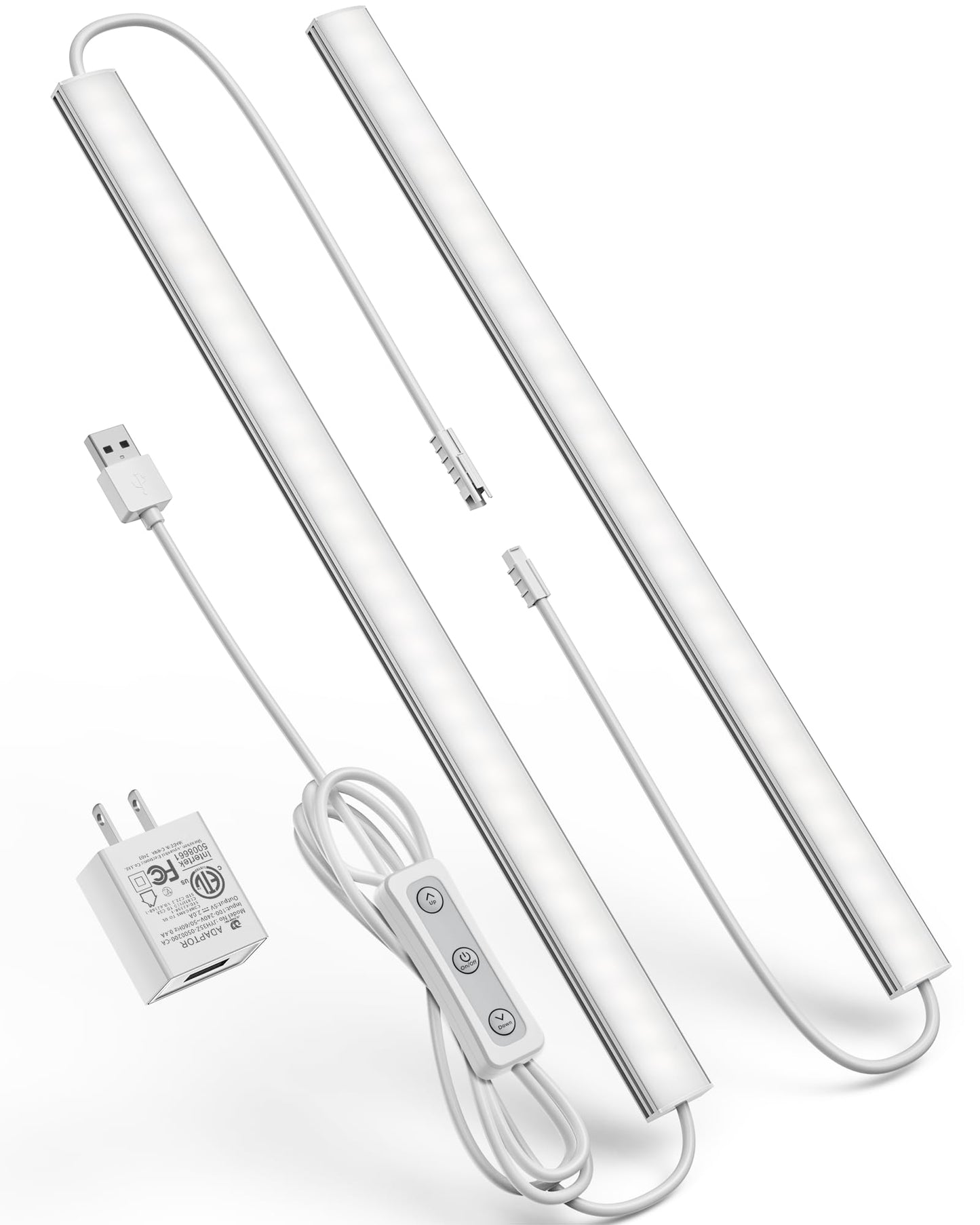 Vovamo Plug-in Under Cabinet Lighting, Dimmable Counter Lights for Kitchen, 2pcs 12 Inch, Cold White 6000K Linkable USB Led Closet Light, Wired Indoor Night Lights Bar for Desk, Sink,Workbench