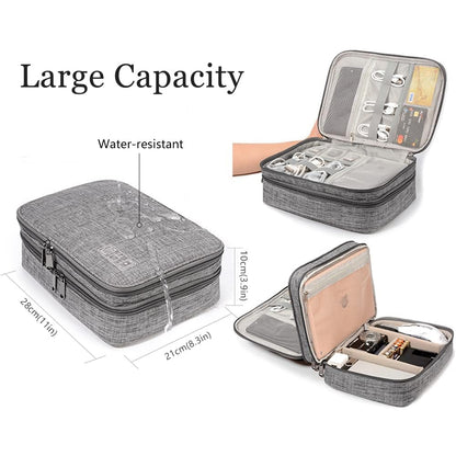 HCFGS Travel Cable Organiser Bag, Electronics Accessories Organizer Bag Extra Large 3-Layers Universal Carry Travel Gadget Bag for Power Bank, Memory Card, Data cable, Charger Hard Disk (Grey)
