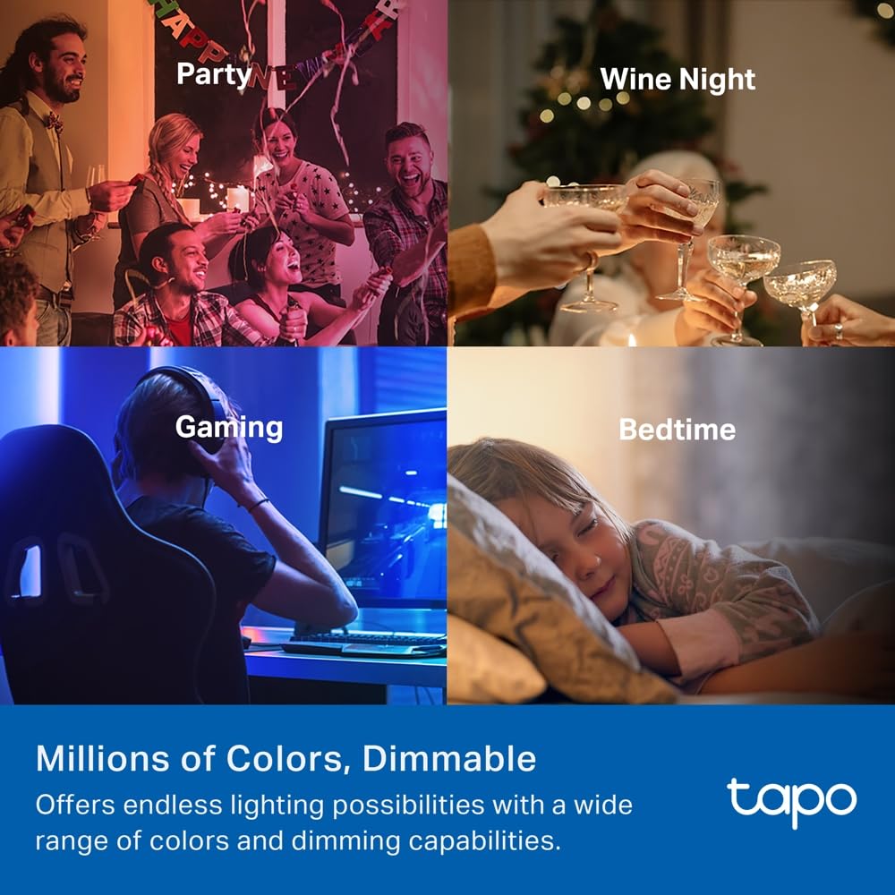 Tapo L430C(4-Pack) Smart Bulb, Alexa Light Bulbs, E14, LED Light Bulb, 470 Max Lumens, Dimmable, Colour Changing Light Bulb, Auto Biorhythm,Music Sync,Voice/APP Control,Schedule & Timer