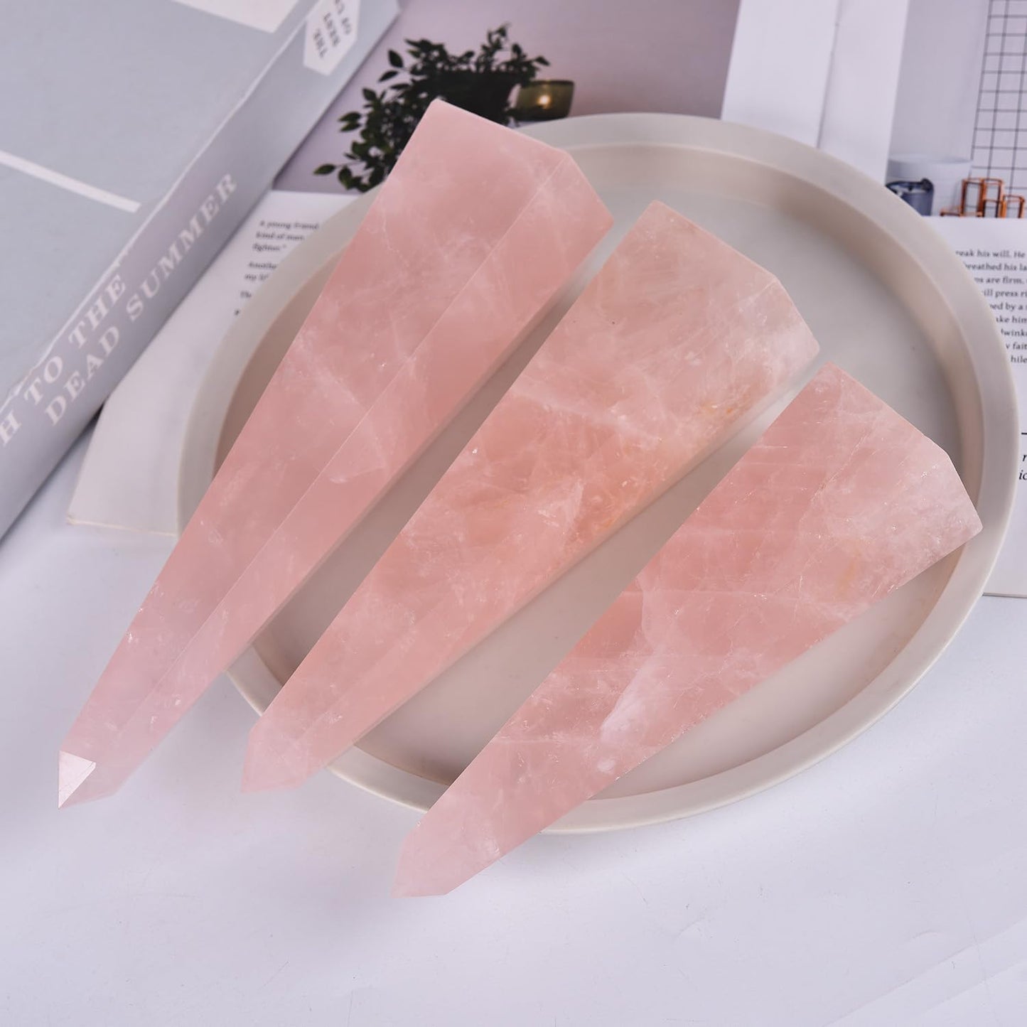 SMOHEAL Rose Quartz Large Crystal Tower Natural Pink Healing Crystal Point Wand Obelisk for Reiki Meditation Crystal Grid Decoration 1.5-2 LBS
