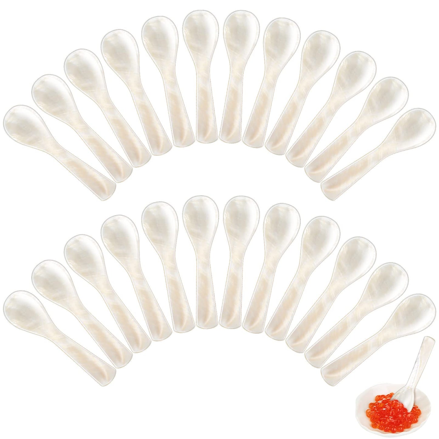 Caviar Spoons Mother of Pearl Mop Spoons with Hand Craft W Round Handle for Caviar, Egg, Ice Cream, Salt, Coffee Serving, Restaurant Serving Set(24 Pieces,2.75 Inch)