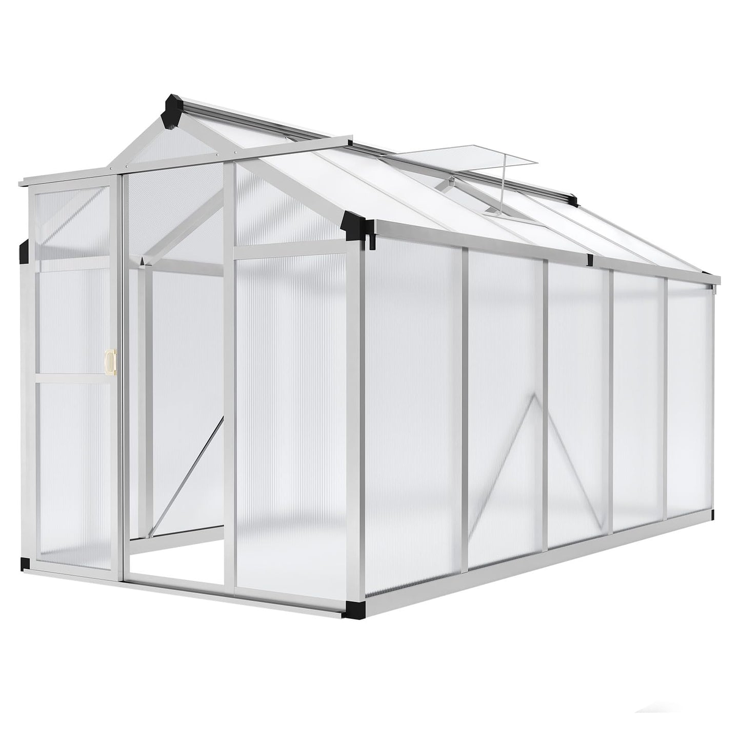 6x10 ft Greenhouse, Aluminum Frame & Polycarbonate Panel Greenhouse for Outdoors, Green House with Adjustable Roof Vent & Sliding Door, Durable Walk-in Green Houses for Backyard, Patio, Lawn