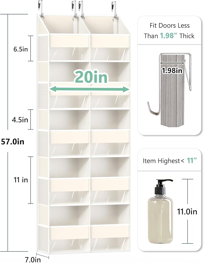 Heavy Duty Over The Door Organizer 5 Tiers, Extra Large Behind Door Storage of