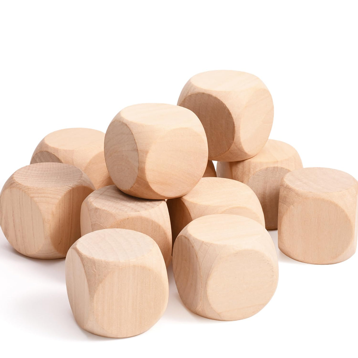 Blank Wooden Dice 2 inch 10PCS Unfinished Square Blocks 50mm Small Wood Cubes with Rounded Corners for DIY Craft Projects