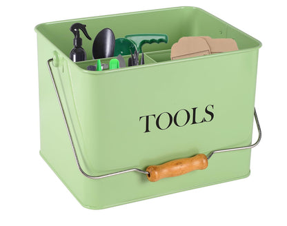 Xbopetda Garden Tool Organizer, Metal Tool Caddy with 3 Compartments, Portable Garden Tool Basket with Handle, Gardening Tool Kit Holder Empty, Garden Tool Storage for Indoor and Outdoor Use - Green