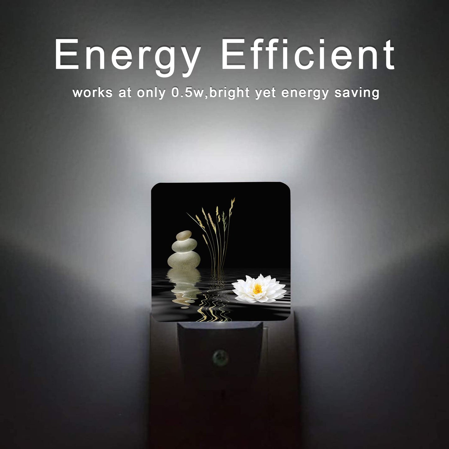 Oeaskly Zen Spa Night Light,Grey Stones Lotus Night Lights Plug into Wall Dusk to Dawn Sensor Led Lamp for Women Men,Led Lights for Stairway/Hallway/Bedroom,0.5W