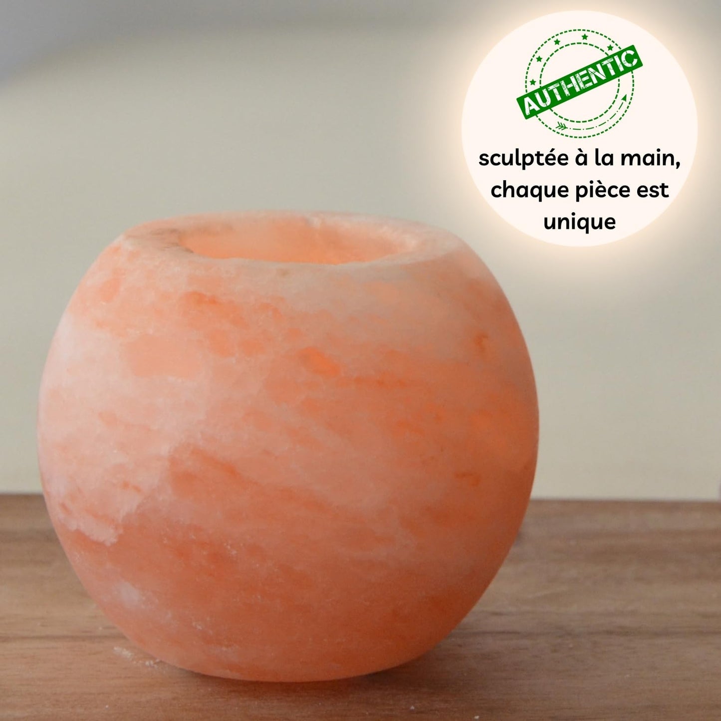 Zen'Light Himalayan Salt Crystal Candle Holder Sphere 900 g – 100% Genuine Natural Himalayan Salt Crystal – Hand Carved – Candle Holder Made of Quality Natural Material – Rounded Shape