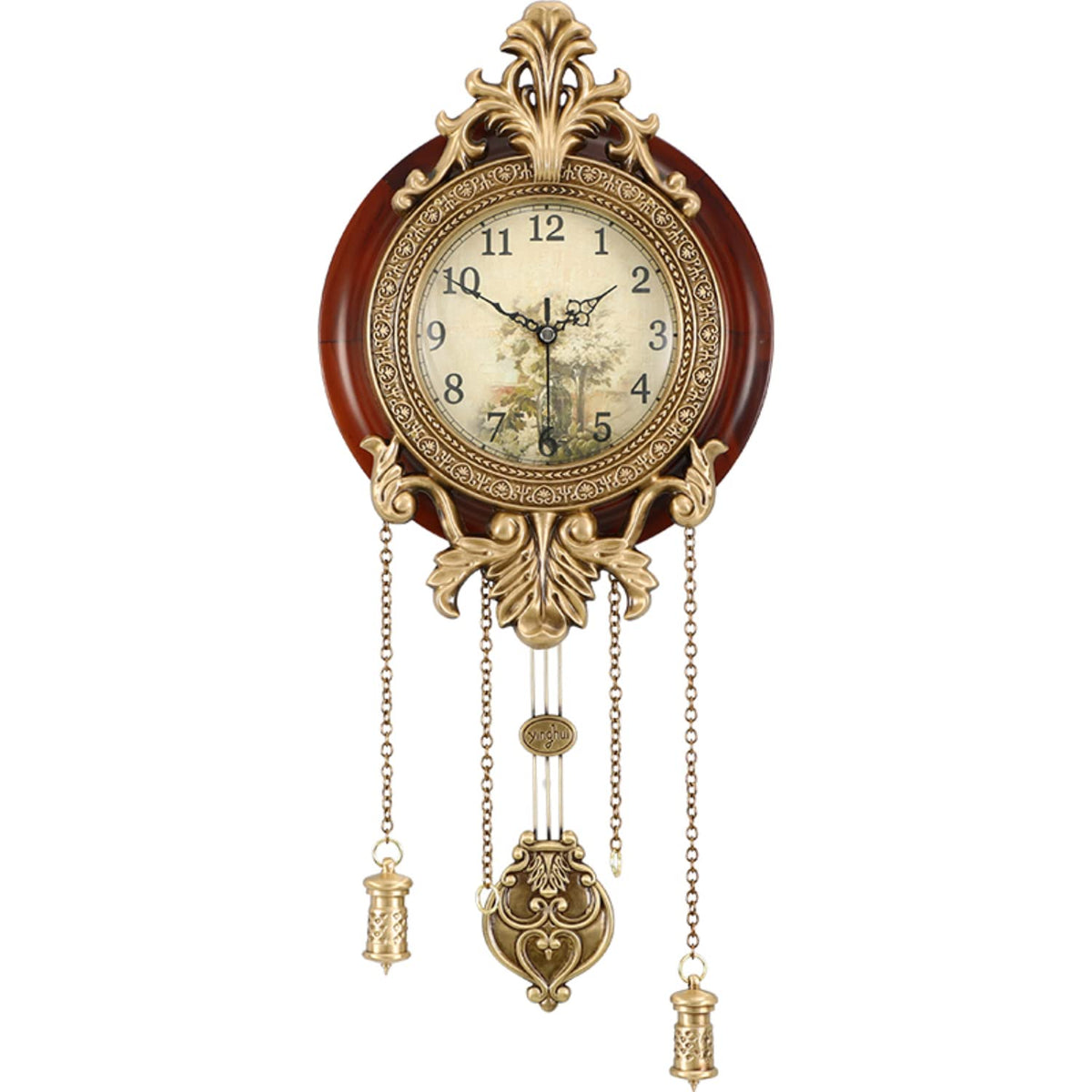 Aero Snail Dia 9-inch Retro Style Vintage Wood Indoor Wall Clock with Swinging Pendulum (Requires 2 AA Batteries for Clock Hands and Pendulum)