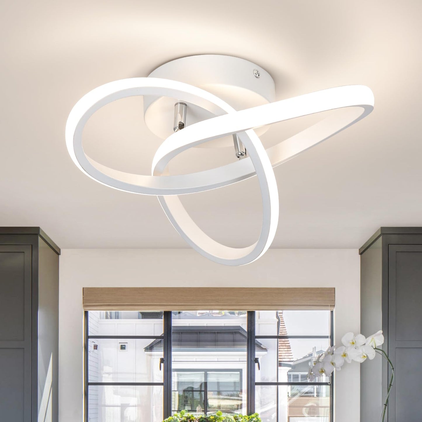 CANEOE Modern Led Ceiling Light Fixtures,4500K Daylight White Semi Flush Mount Hallway Ceiling Light for Bedroom Bathroom Kitchen Balcony Laundry Room Stair Ceiling Lamp Curved Design (White, 4500K)